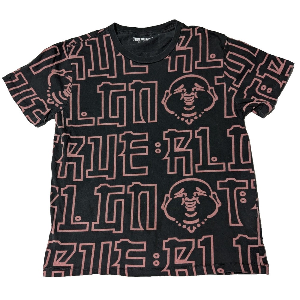 True Religion Buddha Allover Print Black T-shirt‎ - Men Medium